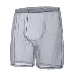 BIATWOWR Mens Herren Sexy See-Through Long Leg Boxers for Men Underwear Loose Lounge Transparent Retroshorts Long Leg Male Trunks Grey 2XL von BIATWOWR
