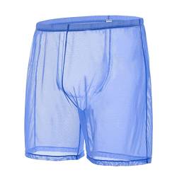 BIATWOWR Mens Sexy Herren See-Through Boxers Underwear Men Loose Lounge Transparent Retroshorts Long Leg Male Trunks Blue L von BIATWOWR