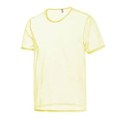 Mens Herren See Through Sheer T-Shirt Casual Clubwear Shorts Sleeve Mesh Muscle Pullover Tops Undershirts Yellow 2XL von BIATWOWR