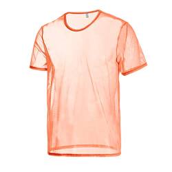 Mens Herren Shirts See Through Sheer T-Shirt Clubwear Shorts Sleeve Mesh Muscle Pullover Tops Undershirts Orange 2XL von BIATWOWR