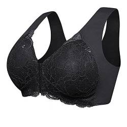 BIBILILI Umarmter BH für Senioren mit Frontverschluss, Sommerhaltungskorrektur-BHs für Frauen, Frontverschluss mit Rückenstütze Weißer Sport-BH Plunge Bra, Schwarz , XL von BIBILILI