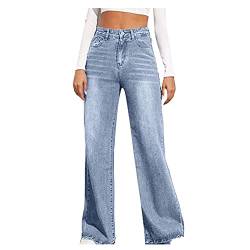 BIBOKAOKE Baggy Jeans Damen High Waist Straight Jeans Breites Bein Jeans Loose Gerade Hosen Bootcut Jeans Jeanshosen Glatte Jeans Y2K Style Vintage-Hose Teenager Mädchen Streetwear von BIBOKAOKE