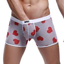 BIBOKAOKE Boxershorts Herren Mode rotes Herz Drucken Boxer Trunks Sexy Durchscheinende Männer Unterhosen Silky Autmungsaktiv Boxershort Stretcken Passform Schwammkopf Retroshorts Briefs Slips von BIBOKAOKE