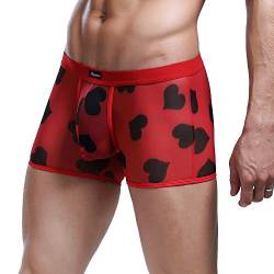 BIBOKAOKE Boxershorts Herren Mode rotes Herz Drucken Boxer Trunks Sexy Durchscheinende Männer Unterhosen Silky Autmungsaktiv Boxershort Stretcken Passform Schwammkopf Retroshorts Briefs Slips von BIBOKAOKE