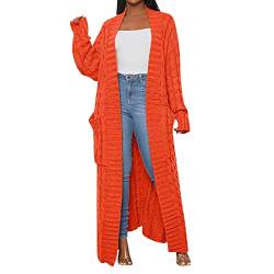 BIBOKAOKE Cardigan Damen Strick Strickjacke Open Front Sweater Grobstrick Strickmantel Maxi Lang Strickjacken Langarm Grobstrickjacke mit Taschen Strickcardigan Casual Outerwear Longstrickjacke von BIBOKAOKE