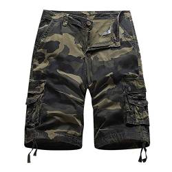 BIBOKAOKE Cargo Shorts Herren Sommer Vintage Kurze Hose mit vielen Taschen Slim Fit Casual Camouflage Cargohose Regular Bermuda Arbeitshose Outdoors Chinohose Straight Herrenshorts Knielänge von BIBOKAOKE