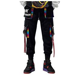 BIBOKAOKE Cargohose Herren Mode Techwear Hosen mit Taschen Regenbogenfarben Hip Hop Jogger Cargo Pants Baggy Streetwear Punk Hose Knöchelhose Freizeithose Loose Arbeitshose Fahrradhose von BIBOKAOKE