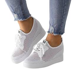 BIBOKAOKE Damen Freizeitschuhe Flache Schuhe mit Keilabsatz Schnürhalbschuhe Bequeme Mesh Atmungsaktiv Damen-Sneaker Freizeit Turnschuhe Wanderschuhe Sportschuhe Laufschuhe von BIBOKAOKE