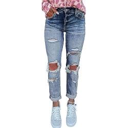 BIBOKAOKE Damen Jeans Skinny Stretch Löcher 7/8 Jeanshosen High Waist Denim Pants Freizeithosen Straight Leg Jeanshose Boyfriend Jeans Zerrissene Destroyed Jeanshosen Y2K Style Streetwear von BIBOKAOKE