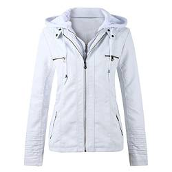 BIBOKAOKE Damen Kunstleder Jacke Langarm Zip Lederoptik Bikerjacke Stehkragen Slim Fit Lederjacke Damen Kunstleder Lederjacke Motorrad Jacke mit Abnehmbarer Kapuze Übergangsjacke von BIBOKAOKE