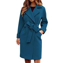 BIBOKAOKE Damen Mantel Elegant Revers Winter Mantel Lang Wollmantel Trenchcoat Warm Frauenmantel Business Blazermantel mit Taschen und Gürtel Lose Outwear Herbst Winter Übergangsjacke von BIBOKAOKE