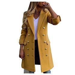 BIBOKAOKE Damen Mantel Elegant Revers Winter Mantel Lang Wollmantel Trenchcoat Warm Frauenmantel Business Blazermantel mit Taschen und Gürtel Lose Outwear Herbst Winter Übergangsjacke von BIBOKAOKE