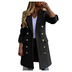 BIBOKAOKE Damen Mantel Elegant Revers Winter Mantel Lang Wollmantel Trenchcoat Warm Frauenmantel Business Blazermantel mit Taschen und Gürtel Lose Outwear Herbst Winter Übergangsjacke von BIBOKAOKE