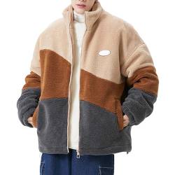 BIBOKAOKE Fleecejacke Herren Warm Winter Sherpa Jacke Patchwork Teddyfleece Jacke Damen Oberbekleidung Teddy Fleece mit Stehkragen Winterjacke mit durchgehendem Reißverschluss PlüschjackeL von BIBOKAOKE