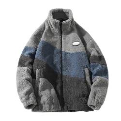 BIBOKAOKE Fleecejacke Herren Warm Winter Sherpa Jacke Patchwork Teddyfleece Jacke Oberbekleidung Teddy Fleece mit Stehkragen Winterjacke mit durchgehendem Reißverschluss Plüschjacke von BIBOKAOKE