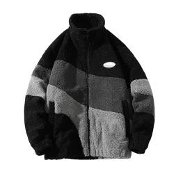 BIBOKAOKE Fleecejacke Herren Warm Winter Sherpa Jacke Patchwork Teddyfleece Jacke Oberbekleidung Teddy Fleece mit Stehkragen Winterjacke mit durchgehendem Reißverschluss Plüschjacke von BIBOKAOKE