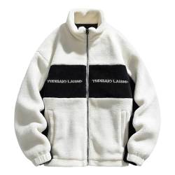 BIBOKAOKE Fleecejacke Herren Warm Winter Sherpa Jacke Patchwork Teddyfleece Jacke Oberbekleidung Teddy Fleece mit Stehkragen Winterjacke mit durchgehendem Reißverschluss Plüschjacke von BIBOKAOKE