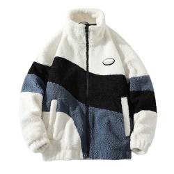 BIBOKAOKE Fleecejacke Herren Warm Winter Sherpa Jacke Patchwork Teddyfleece Jacke Oberbekleidung Teddy Fleece mit Stehkragen Winterjacke mit durchgehendem Reißverschluss Plüschjacke von BIBOKAOKE