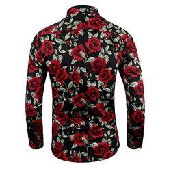 BIBOKAOKE Hemd Herren Langarmhemd RetroVolksbrauch Rose Drucken Freizeithemd Slim Fit Business Arbeitshemd Fashion Revers Button Down Longsleeve Langärmeliges Strickjacke Geschäft Langarm von BIBOKAOKE