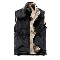 BIBOKAOKE Herren Fleeceweste Warm Winddicht Winterweste Vintage V Ausschnitt Freizeitweste Teddyfell Plüsch Gefüttert Thermoweste Slim Fit Zipper Jacke Arbeitsweste Herrenweste Tank Tops Vest von BIBOKAOKE