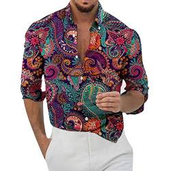 BIBOKAOKE Herren Hemd Langarm Blumenmuster Freizeithemden Bunte Funky Button Down Männer Shirt Casual Hawaii-Print Floral Shirt Hawaiihemd Revers Funshirt Langarmshirt für Party Bar Hochzeit von BIBOKAOKE