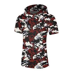 BIBOKAOKE Herren Hoodie T-Shirt Sommer Kurzarm mit Kapuze Workout Sport Fitness Kapuzenpullover Shirts Mode Einfarbig Muscle Shirt Freizeithemden Sweatshirt Männer Sport Shirts Hoody von BIBOKAOKE