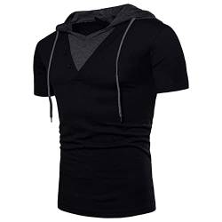 BIBOKAOKE Herren Hoodie T-Shirt Sommer Kurzarm mit Kapuze Workout Sport Fitness Kapuzenpullover Shirts Mode Einfarbig Muscle Shirt Freizeithemden Sweatshirt Männer Sport Shirts Hoody von BIBOKAOKE