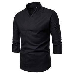 BIBOKAOKE Herren Langarmhemd V-Ausschnitt Einfarbig Langarmshirt Regular Fit Longsleeve Stehkragen Freizeithemd Langärmeliges Sportbekleidung Basic Business ArbeitsHemd Sweatshirt Longshirt von BIBOKAOKE