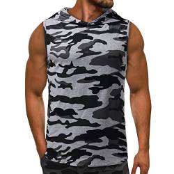 BIBOKAOKE Hoodie Tank Top Herren Sommer Ärmellos T-Shirt mit Kapuze Fashion Camouflage Bedrucktes Sport Shirts Hoody Kurzarm Sweatshirt Workout Sport Fitness Kapuzenpullover Muscle Shirt von BIBOKAOKE