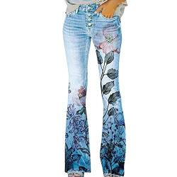 BIBOKAOKE Jeans Damen Bootcut High Waist Schlagjeans Skinny Fit Jeans Stretch Jeanshosen Retro Jeans Bedrucktes Schlaghose Bootcutjeans Harajuku Aesthetic Pants Gerade Jeanshose Damenjeans von BIBOKAOKE