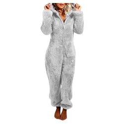 BIBOKAOKE Jumpsuit Damen Kuschelig Fleece Schlafanzug Einteiler Winter Warm Onesie Plüsch Kuschelig Overall Große Größen Pyjama Hausanzug mit Kapuze & Reißverschluss Schlafoverall Homewear von BIBOKAOKE