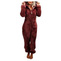 BIBOKAOKE Jumpsuit Damen Kuschelig Große Größe Schlafanzug Teddy Fleece Einteiler Overall Winter Warm Plüsch Pyjama Bequeme Hausanzug Flauschig und Weich Schlafoverall Loungewear Homewear von BIBOKAOKE