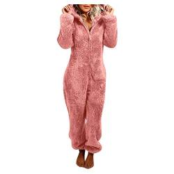 BIBOKAOKE Jumpsuit Damen Kuschelig Große Größe Schlafanzug Teddy Fleece Einteiler Overall Winter Warm Plüsch Pyjama Bequeme Hausanzug Flauschig und Weich Schlafoverall Loungewear Homewear von BIBOKAOKE