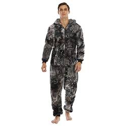 BIBOKAOKE Jumpsuit Herren Mode Tie Dye Printed Einteilige Schlafanzüge Jogginganzug Onesie Schlafoveralls Hausanzug Loose Casual Warm Nachtwäsche Mit Kapuze Reißverschluss MännerPlaysuit von BIBOKAOKE