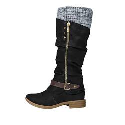 BIBOKAOKE Kniehohe Stiefel Damen Retro Ritterstiefel Reißverschluss Hohe Stiefel rutschfest Wanderstiefel Herbst Winter Stiefel Worker Boots Große Größen Langschaftstiefel Westernstiefel von BIBOKAOKE