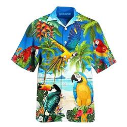 BIBOKAOKE Kurzarmhemden Herren, Stilvolles Bunt Palmen Bedrucktes Hawaii Hemd Dünne Casual Henley Shirt Loose Atmungsaktivit Sommer Freizeithemden Urlaub Strandhemd Basic Männer T-Shirts von BIBOKAOKE