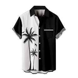 BIBOKAOKE Kurzarmhemden Herren, Stilvolles Palmen Bedrucktes Hawaii Hemd Dünne Casual Henley Shirt Loose Atmungsaktivit Sommer Freizeithemden Urlaub Strandhemd Basic Männer T-Shirts, 3XL, E-schwarz8 von BIBOKAOKE