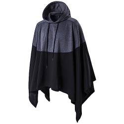 BIBOKAOKE Mode Cape Mantel für Herren mit Kapuze Cape Schal Kap Pullover V-Ausschnitt, Poncho, mit Kapuze, Baldachin, Schal, Mantel, unregelmäßiger Saum, Kapuzenpullover Bequeme (08162-Black, XXXXL) von BIBOKAOKE