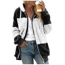 BIBOKAOKE Plüschjacke Damen Mit Kapuze Plüschmantel Oversize Teddyjacke Lässige Jacken Sweatshirt Fleecejacke Leicht Hoodie Outwear Oberteile Kapuzenjacke Flauschige Jacke Wintermantel von BIBOKAOKE