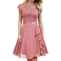 BIBOKAOKE Rockabilly Kleider Damen Abendkleid Lang Elegant für Hochzeit Langarm Cocktailkleid Vintage Spitzenkleid High Waist A-Linie Kleid Swing Kleid Knielang Festliche Kleider Partykleid von BIBOKAOKE