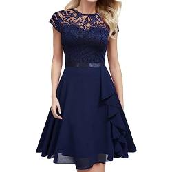 BIBOKAOKE Rockabilly Kleider Damen Abendkleid Lang Elegant für Hochzeit Langarm Cocktailkleid Vintage Spitzenkleid High Waist A-Linie Kleid Swing Kleid Knielang Festliche Kleider Partykleid von BIBOKAOKE