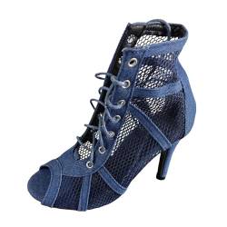 BIBOKAOKE Sandalen Damen High Heels Sandaletten Mesh Atmungsaktiv Damen Stiefel Pfennigabsatz Sexy Open Toe Hohl Kreuzgurt Sandalen Elegante Abend Party Braut Schuhe Sommerschuhe (Z-1-Blue, 37) von BIBOKAOKE