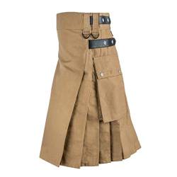 BIBOKAOKE Schottischer Kilt Herren Gothic Tartan Kilt Vintage Cargo Rock Mittelalter Fashion Kendo Pocket Röcke Steampunk Kleidung Wikinger Faltenrock Männer Einfarbig Tartan Utility Kilts von BIBOKAOKE