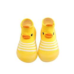 BIBOKAOKE Socken Schuhe Baby Anti Rutsch Socken for Babies Toddlers and Kids Weicher Bodensocken Strick Krabbelschuhe schön Cartoon Ente Muster Sockenschuhe Bequem Babyschuhe Lauflernschuhe (0-3Y) von BIBOKAOKE