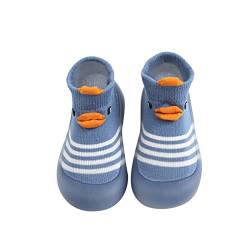 BIBOKAOKE Socken Schuhe Baby Anti Rutsch Socken for Babies Toddlers and Kids Weicher Bodensocken Strick Krabbelschuhe schön Cartoon Ente Muster Sockenschuhe Lauflernschuhe(0-3Y), Blau11, 25EU von BIBOKAOKE