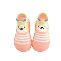 BIBOKAOKE Socken Schuhe Baby Anti Rutsch for Babies Toddlers and Kids Bodensocken Strick Krabbelschuhe schön Cartoon Ente Muster Sockenschuhe Babyschuhe Lauflernschuhe (0-3Y), 19 EU, Rosa11 von BIBOKAOKE