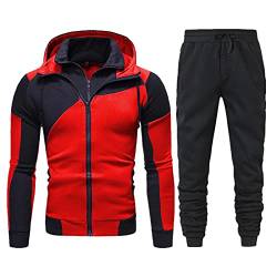 BIBOKAOKE Sportbekleidung Jogginganzug Herren Farbblock Sweatjacke Sporthose Activewear-Sets Reißverschluss Sportjacke Hose Trainingsanzug Fitness Sportanzug Kapuzenjacke und Hosen Zweiteiler von BIBOKAOKE