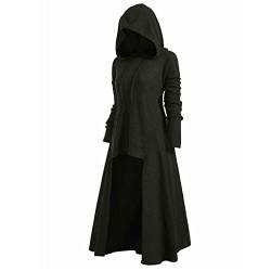 BIBOKAOKE Steampunk Gothic Hoodie Damen Langarm Vintage Retro Mittelalter Kleid mit Kapuze Frauen Lange Ärmel Cosplay Kostüme Halloween Party Große Größen Sweatshirt Kapuzenpullover von BIBOKAOKE