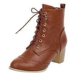 BIBOKAOKE Stiefeletten Damen Flach Stiefel Viktorianische Knöchel Stiefel Klassische Lederstiefel Spitz Gothic Schnürung Ankle Boots Glattleder Schuhe Knöchelhohe Damenstiefel von BIBOKAOKE