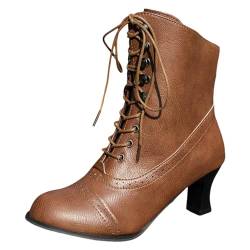 BIBOKAOKE Stiefeletten Damen Mit Absatz Stiefel Kitten Heel Knöchel Stiefel Steampunk Lederstiefel Spitz Mit Blockabsatz Ankle Boots Atmungsaktive Boots Wadenhoch Damenstiefel von BIBOKAOKE